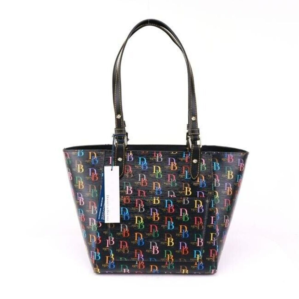 Dooney And Bourke Db75 It Zip Top Black Multi Coated Canvas Tote - Picture 8 of 11